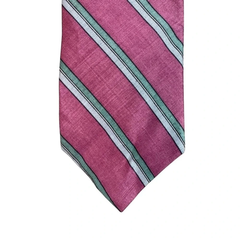 Lord & Taylor Kensington Mens Silk Striped Tie Pink Green Italy Honan Silk